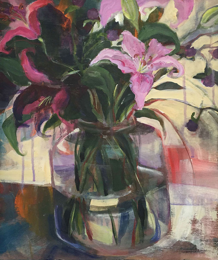 Abigail Marble, Pink Lily, acrylic on panel