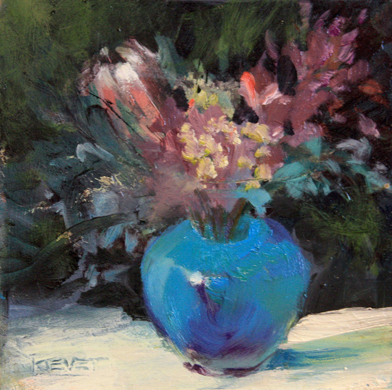 Fran Kievet, Protea in Blue Vase, oil