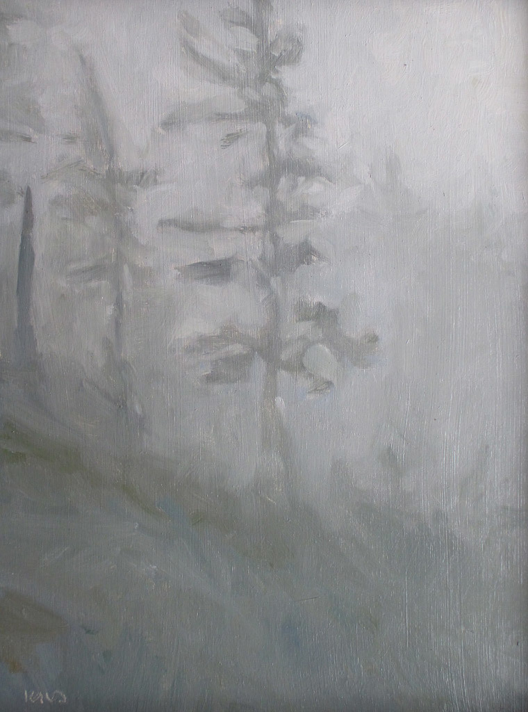 Ken Klos, Forest in the Morning Mist, oil on panel