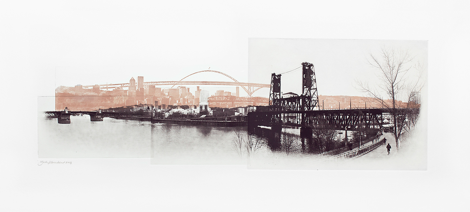 Beth Kerschen, East Bank View of the Rose City, Photo Etching